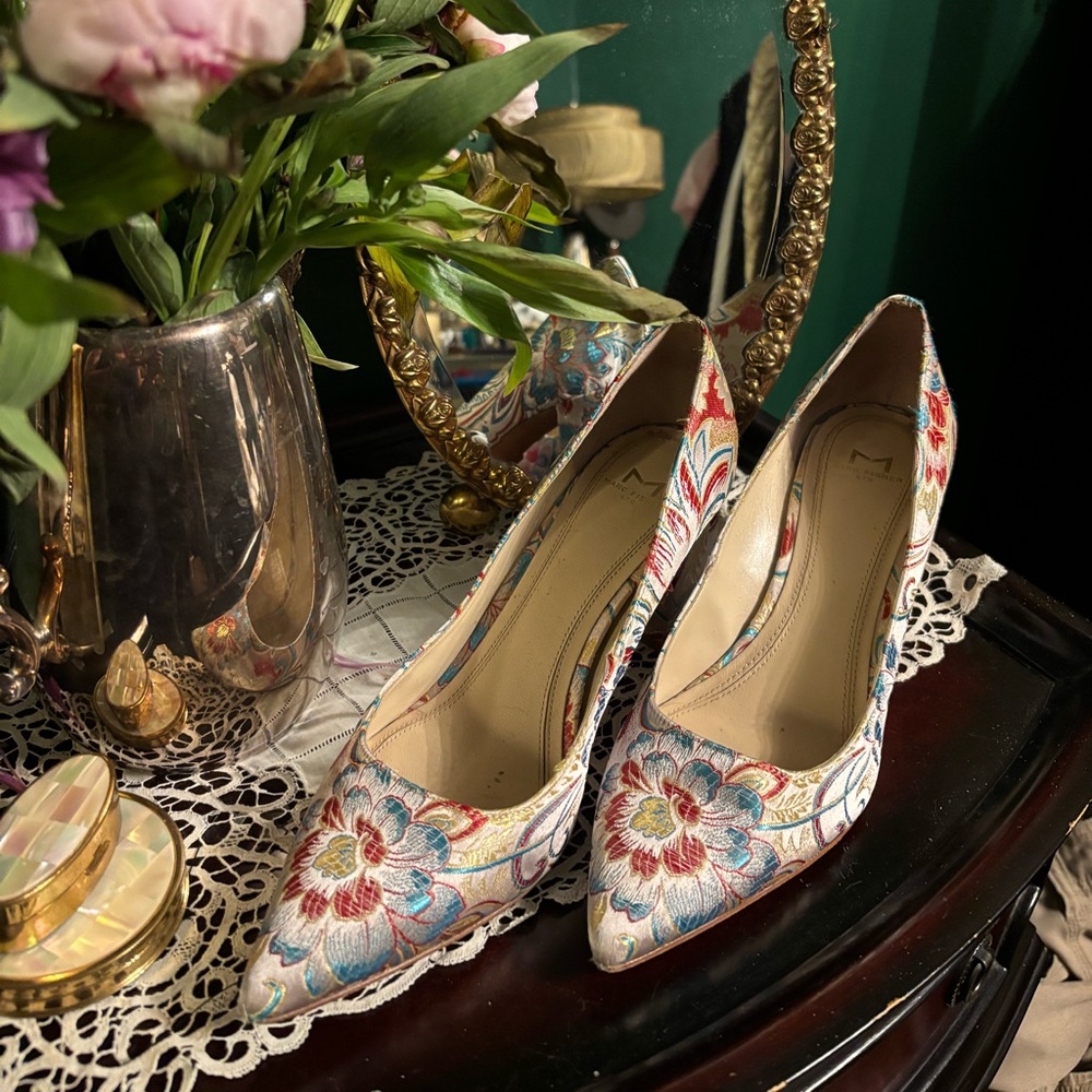 Marc Fisher Red and Blue Heels Elegant Floral Pumps